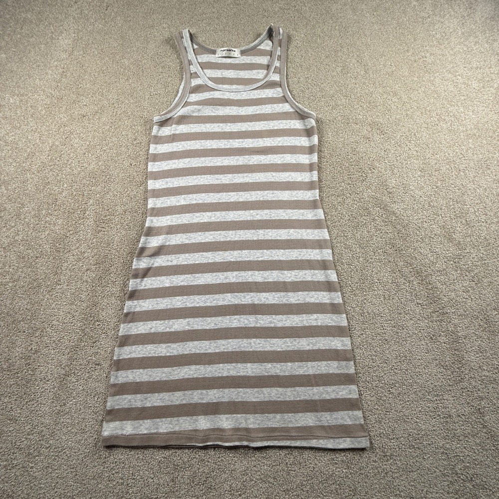 Alembika‎ Striped Tank Dress Womens Size 2 Brown Ribbed Sleeveless Scoop Bodycon